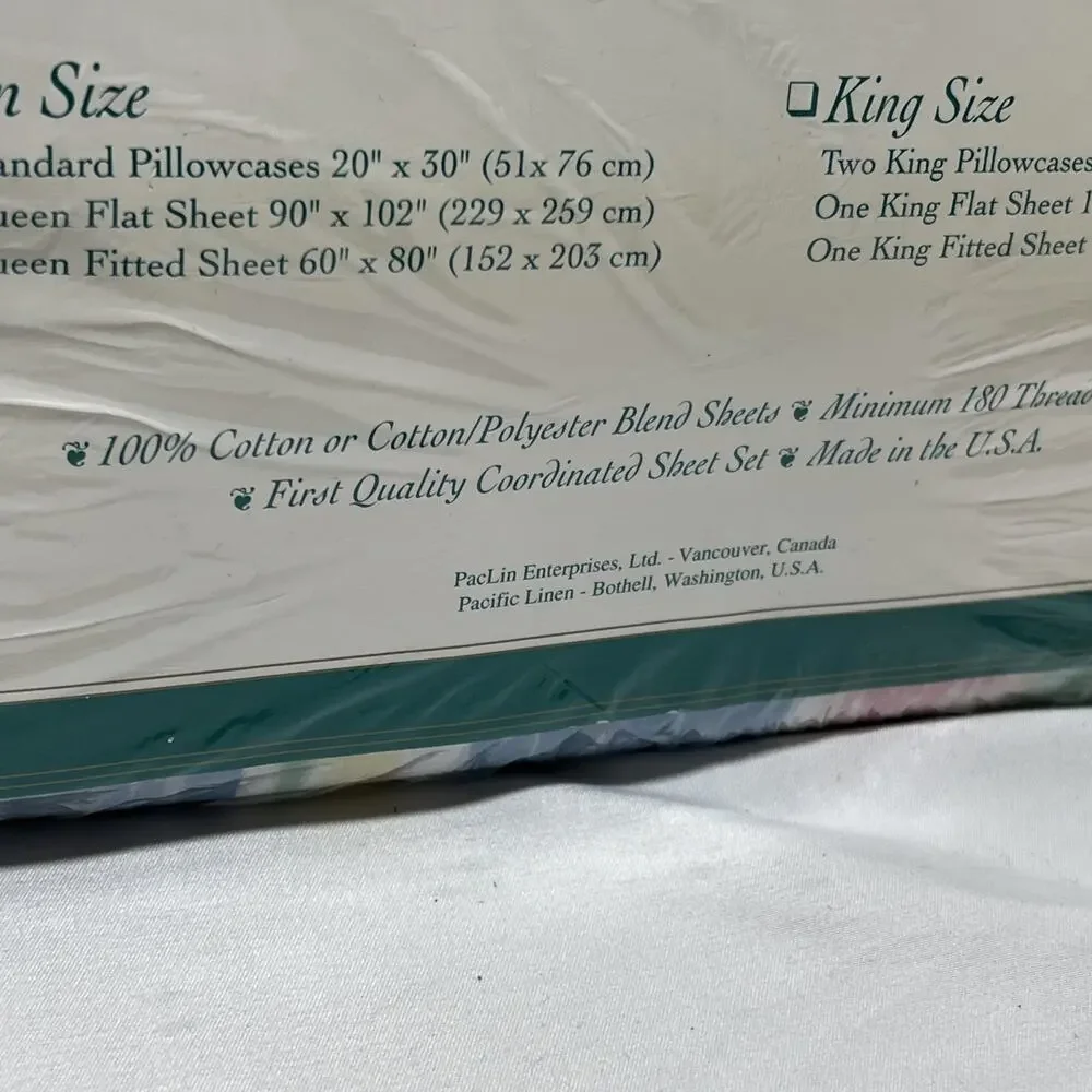 Vintage Designer Sheet Set Full Pastel Watercolor Stripes Flat Fitted Pillowcase